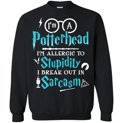 I_m A Potterhead I_m Allergic To Stupidity I Break Out In Sarcasm Harry Potter Fan T-shirt Black
