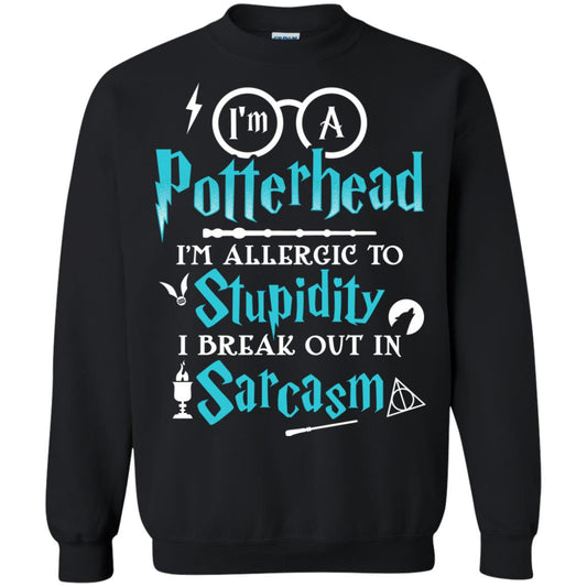 I_m A Potterhead I_m Allergic To Stupidity I Break Out In Sarcasm Harry Potter Fan T-shirt Black
