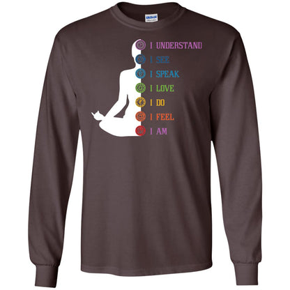 Chakra Meditation Yoga T-shirt I Speak I Love I Do I Feel I Am Dark Chocolate