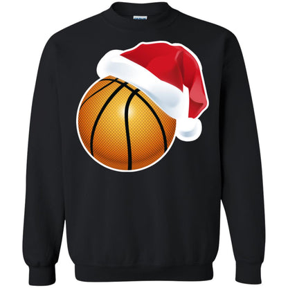 Basketball With Santa Claus Hat X-mas Shirt For Basketball Lovers Black