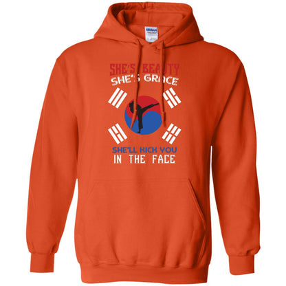 She’s Beauty She’s Grace She’ll Kick You In The Face Taekwondo T-shirt Orange