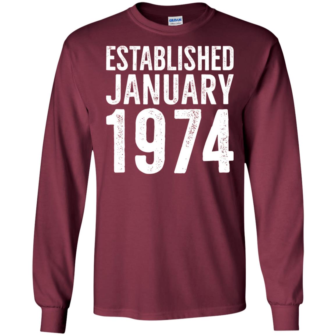 Established January 1974 43rd Birthday T-shirt Maroon