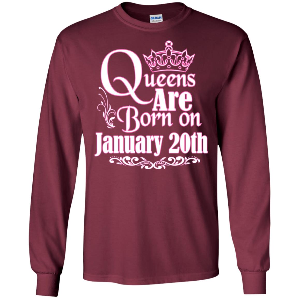 Queens Are Born On January 20th Birthday T-shirt Maroon