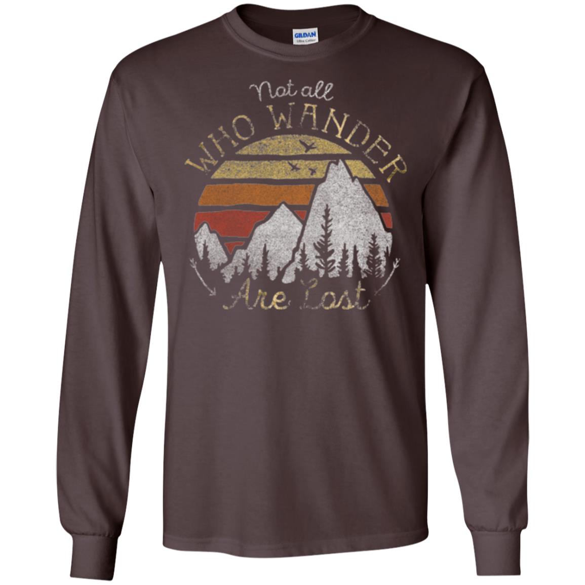 Gradient Mountain Gold T-shirt Not All Who Wander Are Lost Dark Chocolate