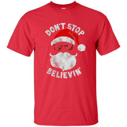 Christmas T-shirt Don't Stop Believing Cool Shades Santa Red