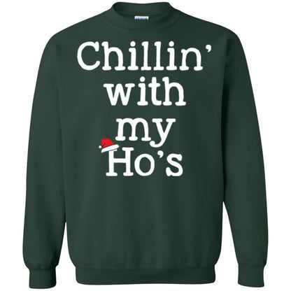 Christmas T-shirt Chillin With My Ho_s Forest Green