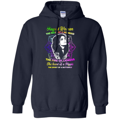 August Woman Shirt The Soul Of A Mermaid The Fire Of Lioness The Heart Of A Hippeie The Spirit Of A Butterfly Navy