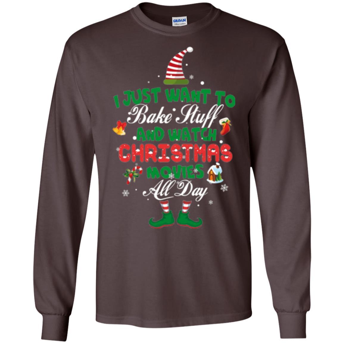 Christmas T-shirt I Just Want To Bake Stuff And Watch Christmas Movies Dark Chocolate