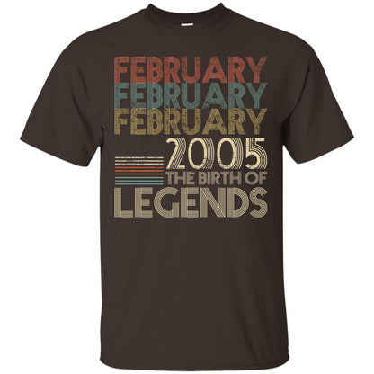February Retro Classic Vintage 2005 The Birth Of Legends 13th Birthday T-shirt Dark Chocolate