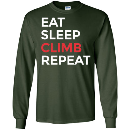 Eat Sleep Climb Repeat Mountain Climber Rock Climbing Shirt Forest Green