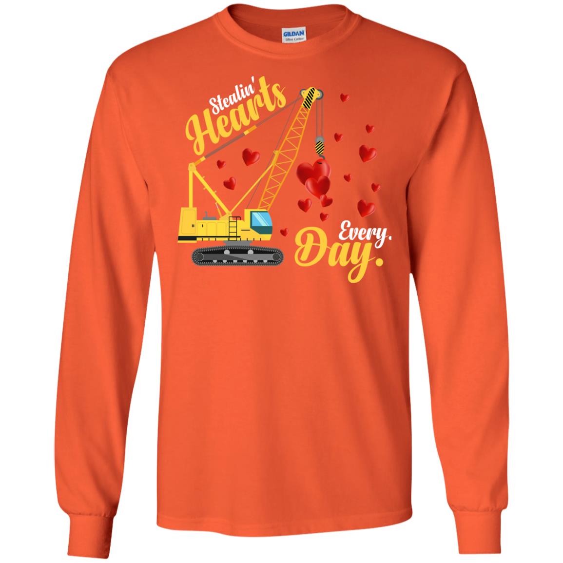Valentines Day T-shirt Stealin' Hearts Every Day With Crane Orange