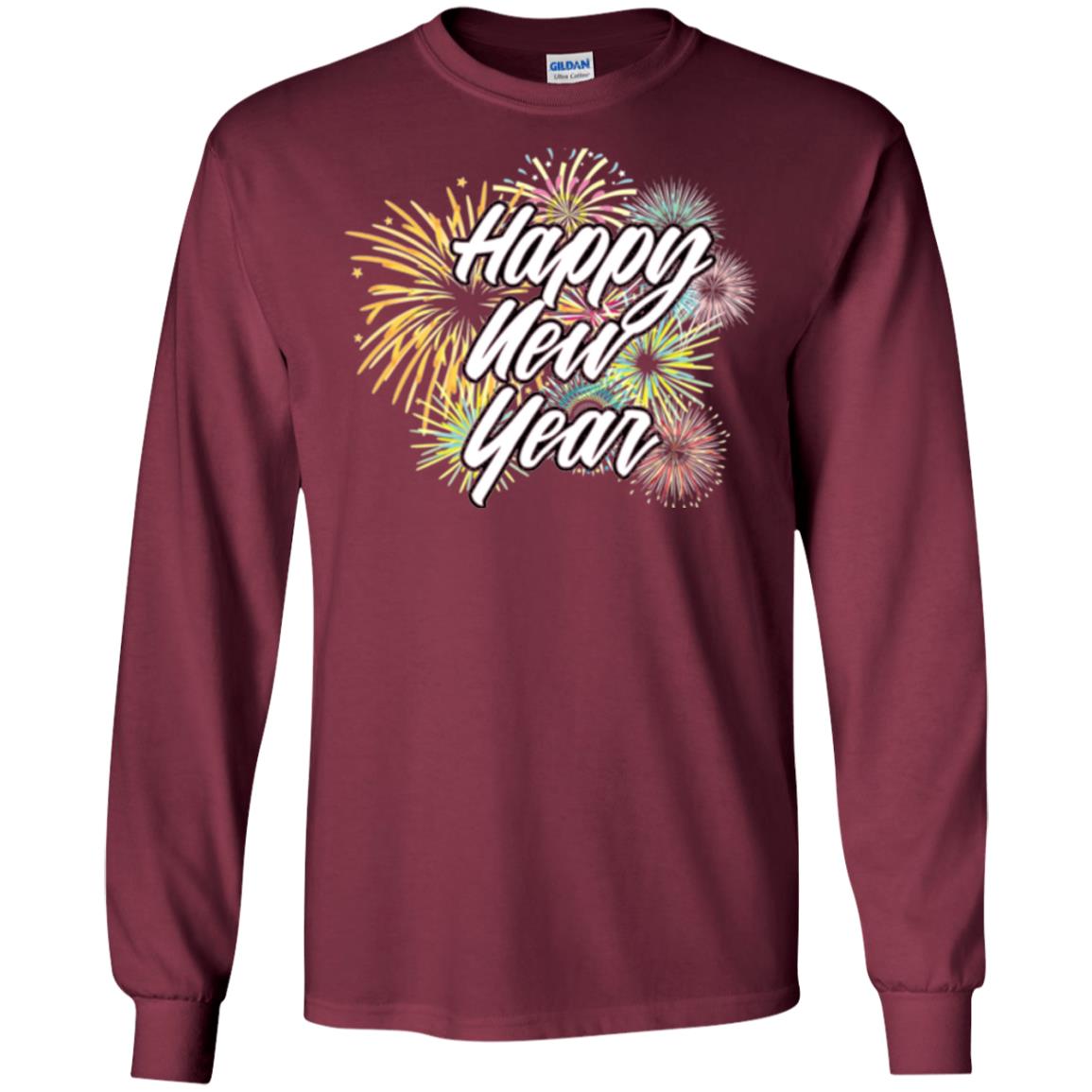 Happy New Year T-shirt Fireworks Maroon
