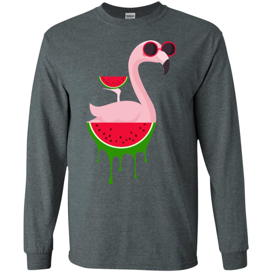 Watermelon Flamingo Funny Summer Melon Fruit Shirt Dark Heather