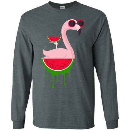 Watermelon Flamingo Funny Summer Melon Fruit Shirt Dark Heather
