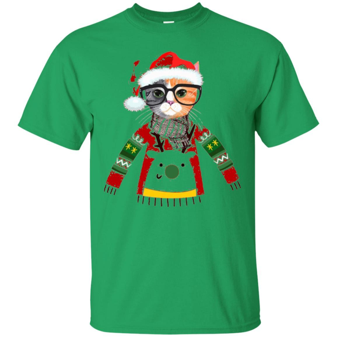 Christmas T-shirt Cat Lover Meowy Christmas T-shirt Irish Green