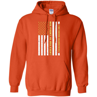 Childhood Awareness His Fight Is My Fight Gold Ribbon Stars Flag Of Usa Shirt Orange
