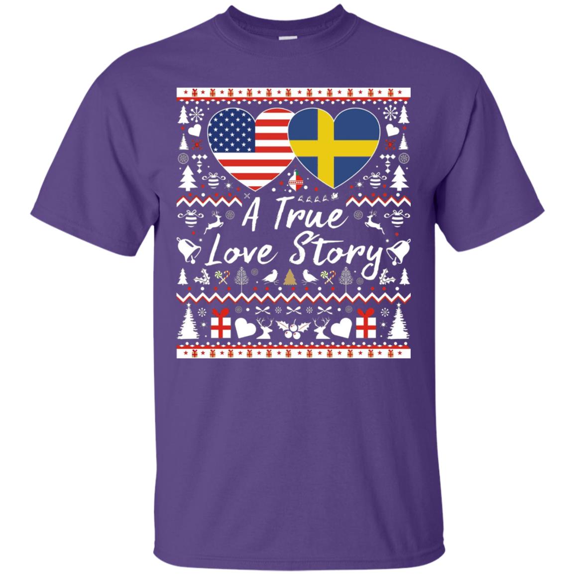 Christmas T-shirt American Swedish A True Love Story Purple