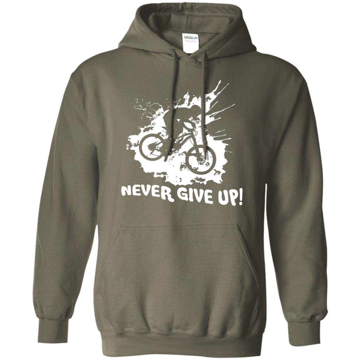 Biker T-shirt Never Give Up Military Green