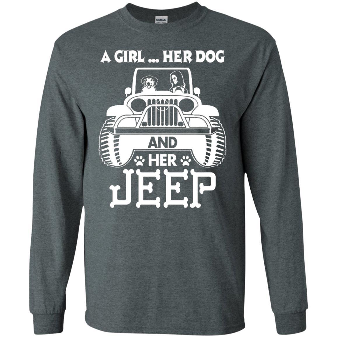 Dog Lover T-shirt A Girl Her Dog And Her Jeep Dark Heather