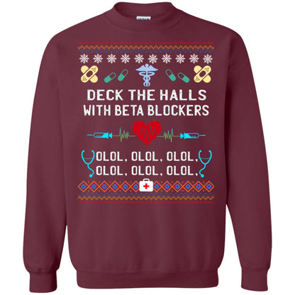 Deck The Halls With Beta Blockers Nursing X-mas Quote Shirt Maroon