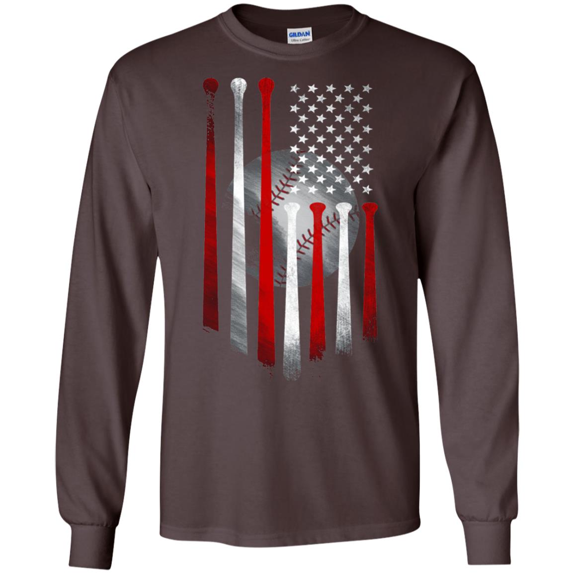 American Flag Baseball Flag Baseball Lover T-shirt Dark Chocolate