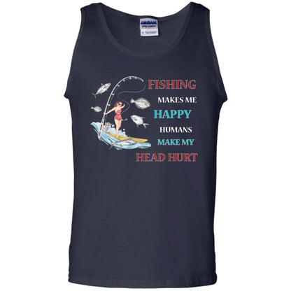 Fishing Make Me Happy Humans Make My Head Hurt Shirt Navy
