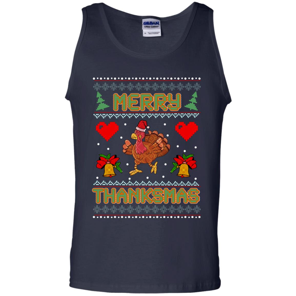 Merry Thanksmas Turkey Thanksgiving Gift Shirt For Mens Or Womens Navy