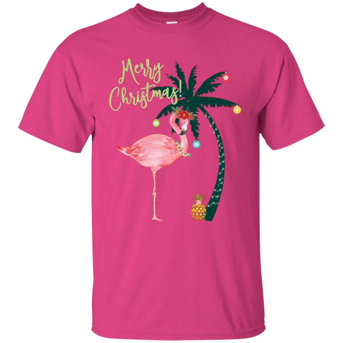 Christmas T-shirt Flamingo Merry Christmas Heliconia