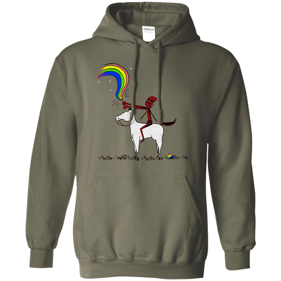 Deadpool With Unicorn Movie T-shirt Military Green