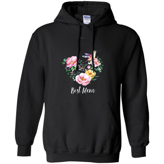 Best Mom Hummingbird Flower Heart Mommy Shirt Black