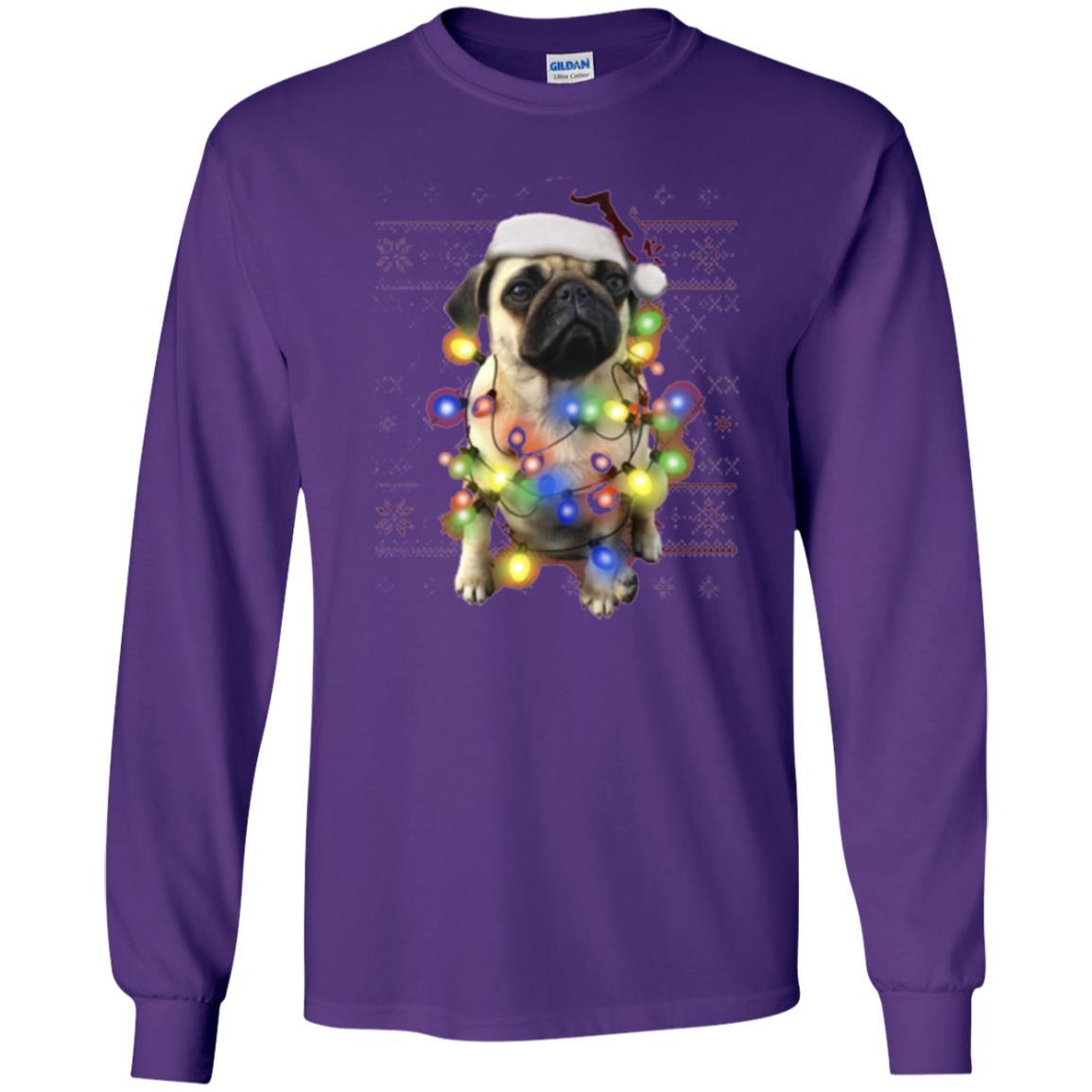 Dog Lover T-shirt Ugly Sweater Photoreal Christmas Lights Pug Graphic Purple