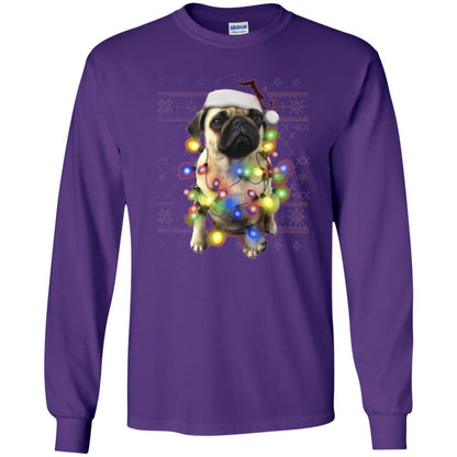 Dog Lover T-shirt Ugly Sweater Photoreal Christmas Lights Pug Graphic Purple