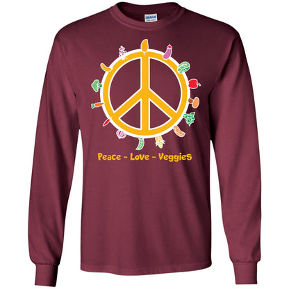 Vegetarian T-shirt Peace Love Veggies Maroon