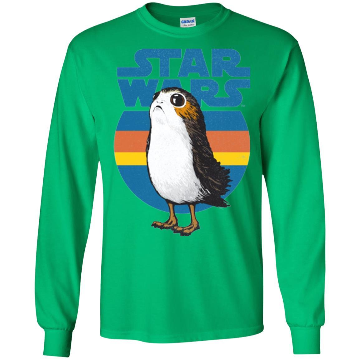 Film T-shirt Star Wars Last Jedi Porg Retro Stripes Logo Graphic Irish Green
