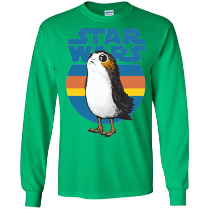 Film T-shirt Star Wars Last Jedi Porg Retro Stripes Logo Graphic Irish Green