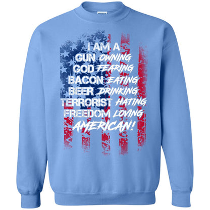 Military T-shirt I Am A Gun Owning God Fearing Bacon Eating Carolina Blue