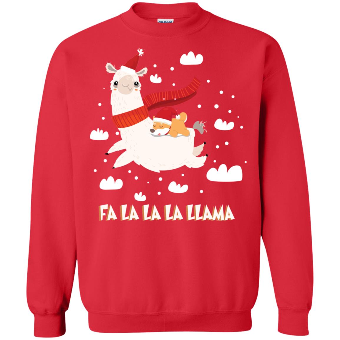 Fa La La La Llama With Shiba Inu X-mas Gift Shirt Red