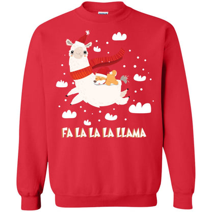 Fa La La La Llama With Shiba Inu X-mas Gift Shirt Red