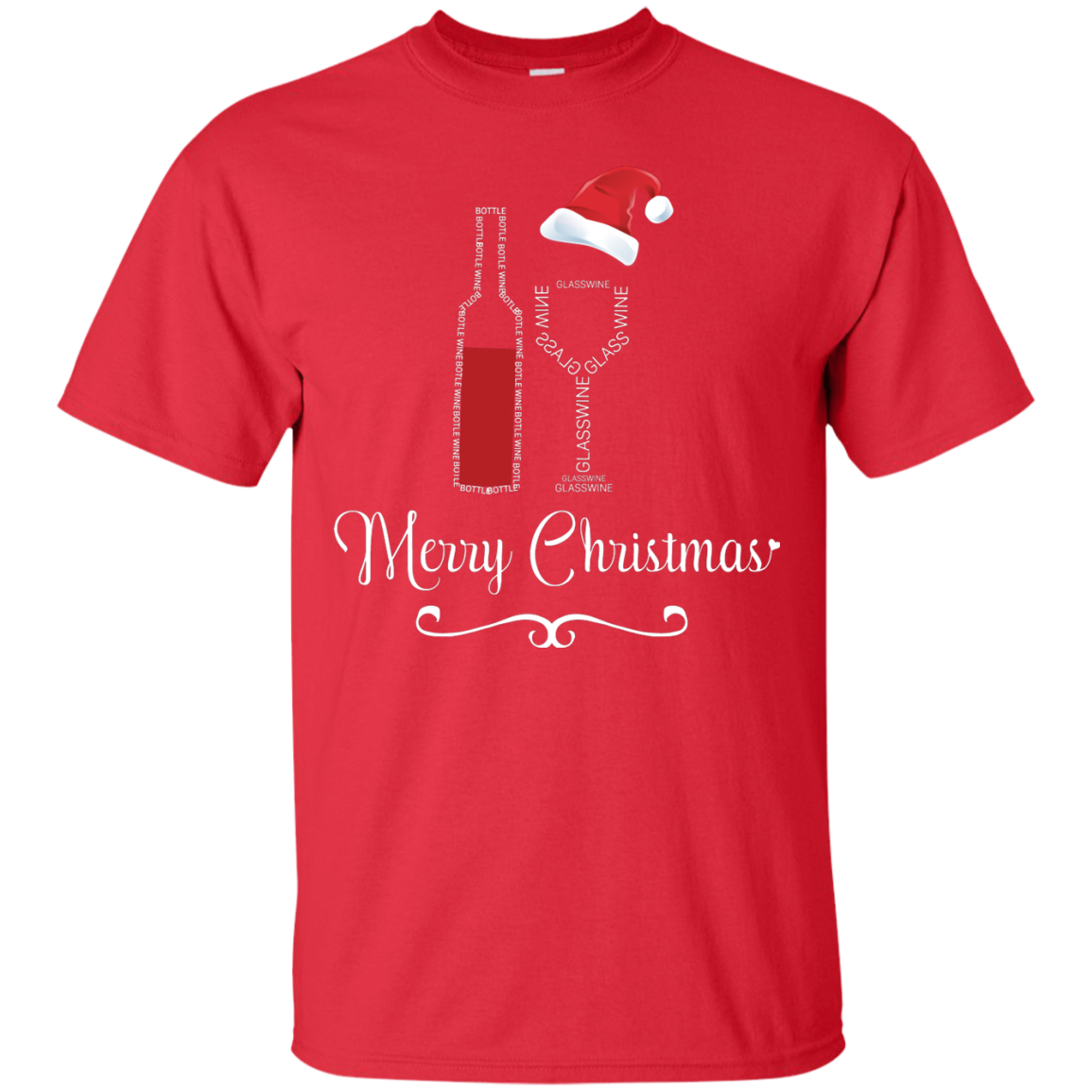 Christmas T-shirt Merry Christmas With Wine Botle And Glass Wine Red