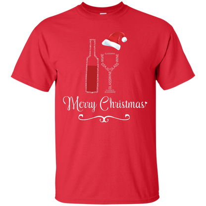 Christmas T-shirt Merry Christmas With Wine Botle And Glass Wine Red