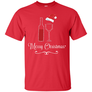 Christmas T-shirt Merry Christmas With Wine Botle And Glass Wine