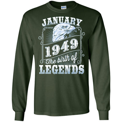 69th Birthday T-shirt January 1949 Birth Of Legend Forest Green