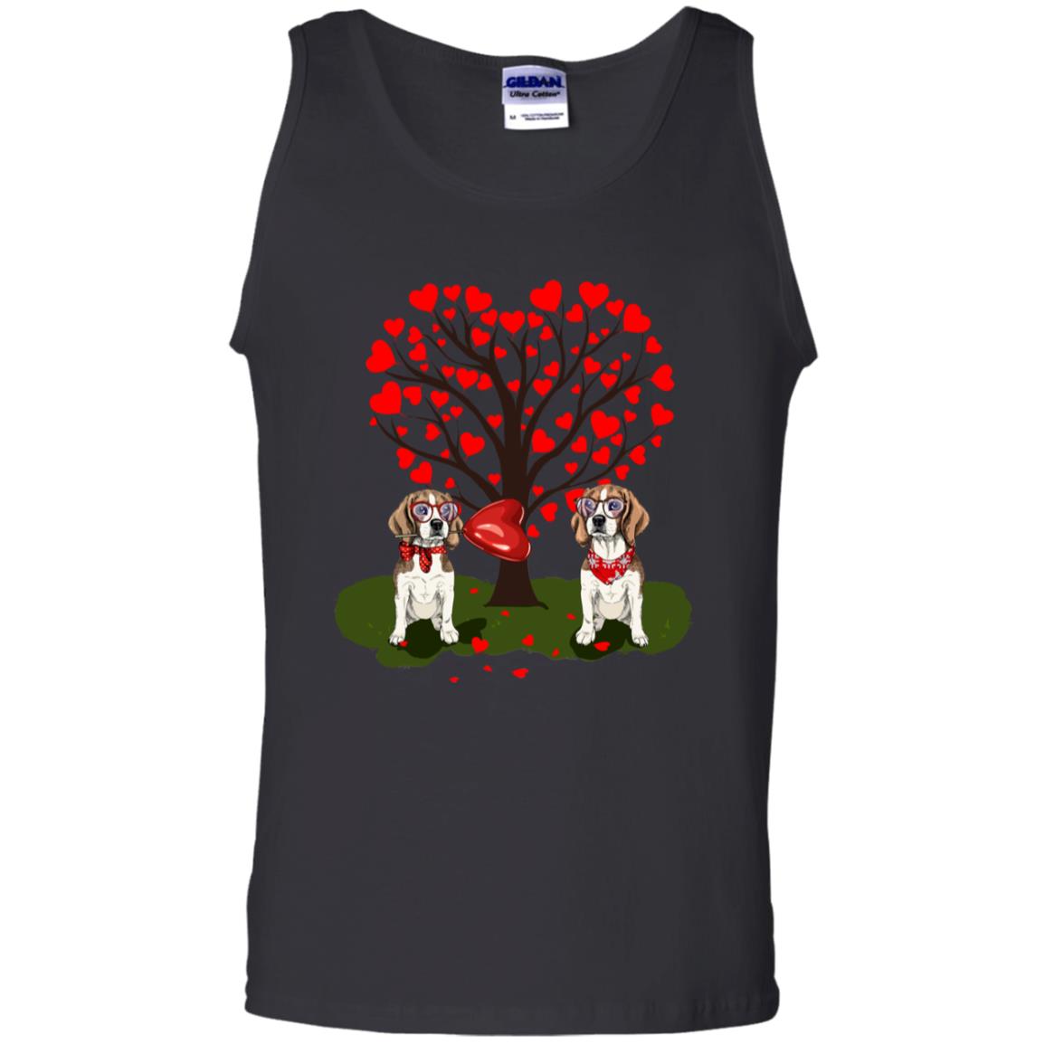 Valentine Beagle Couple Heart Tree Shirt Black
