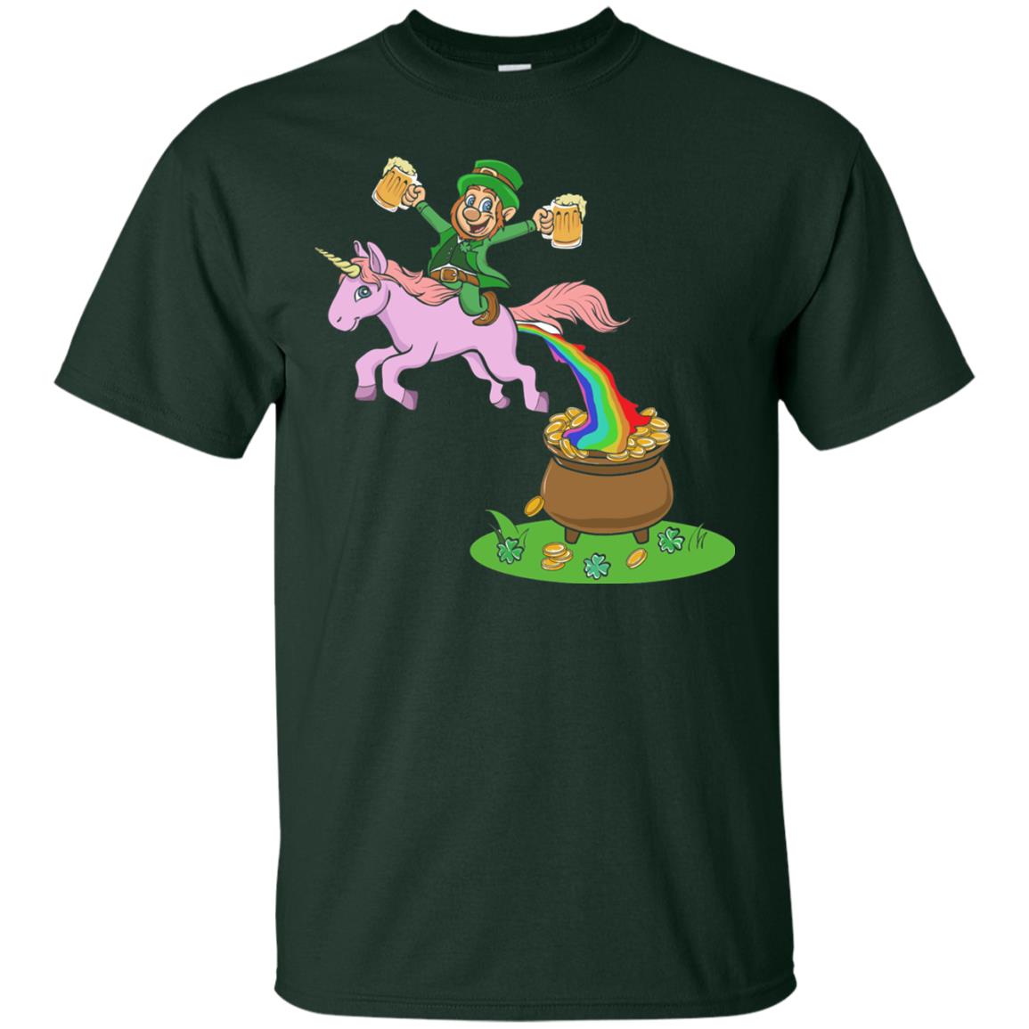 Leprechaun Riding A Unicorn Funny St Patricks Day T-shirt Forest