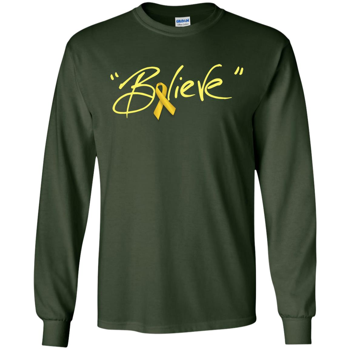 Childhood Cancer Awareness Shirt Gold Ribbon Believe Forest Green