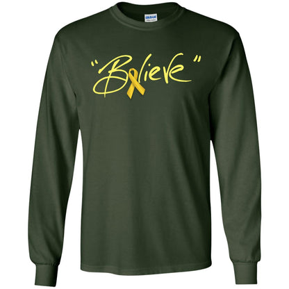 Childhood Cancer Awareness Shirt Gold Ribbon Believe Forest Green