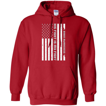 Brain Awareness His Fight Is My Fight Grey Ribbon Stars Flag Of Usa Shirt Red