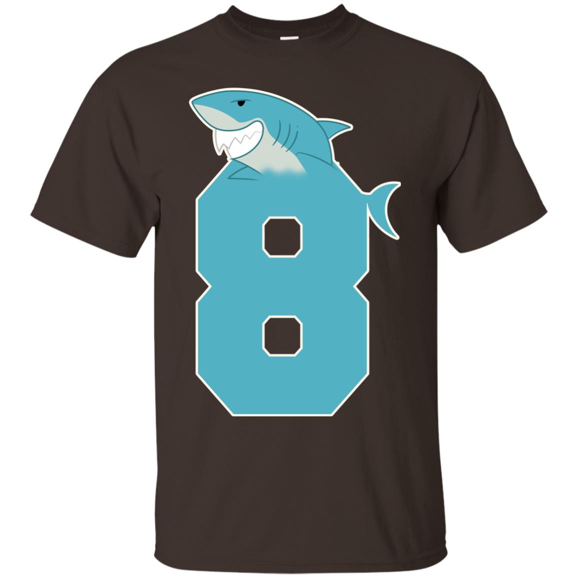 8th Birthday Shark Party Shirt Dark Chocolate