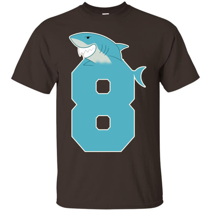 8th Birthday Shark Party Shirt Dark Chocolate