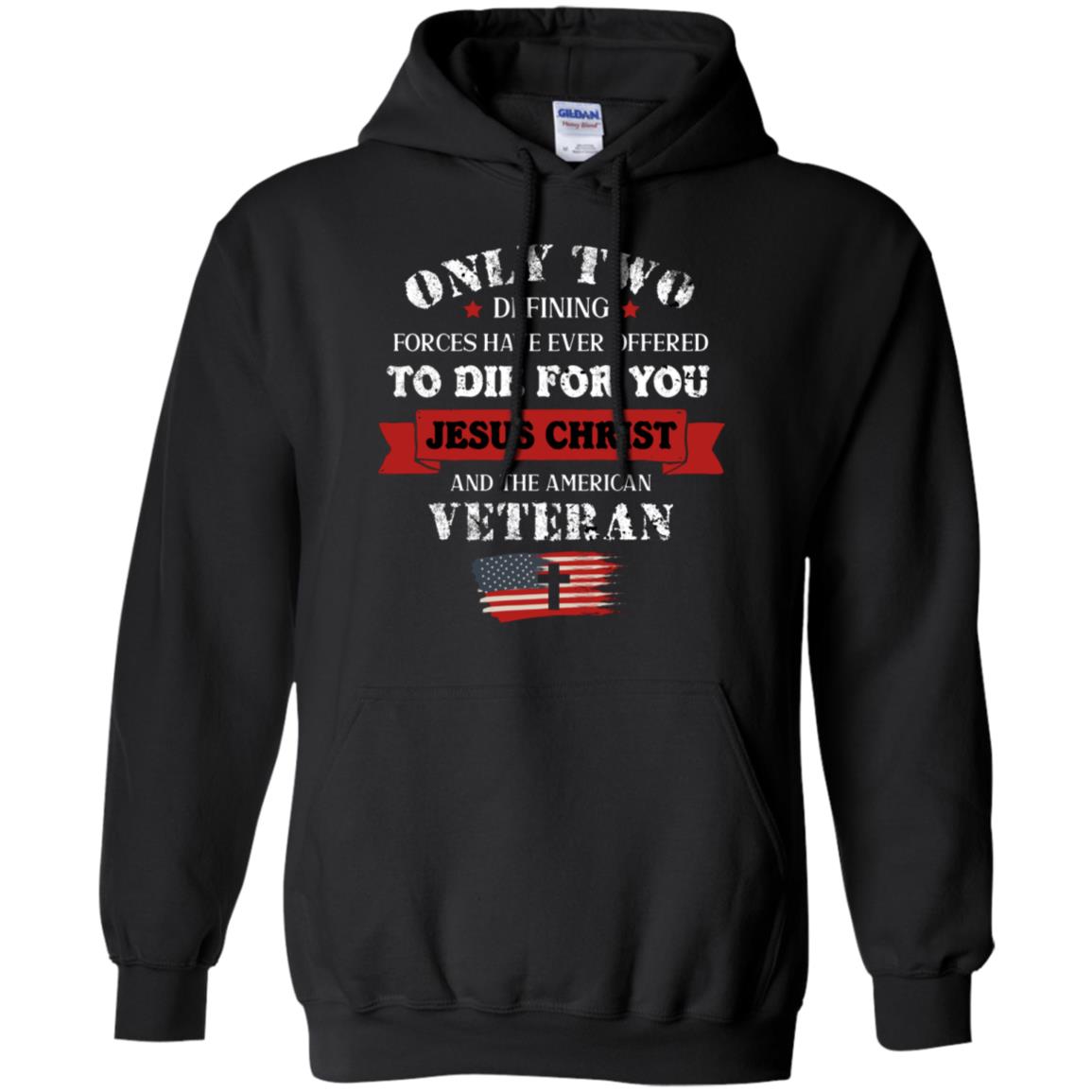 Only Two Defining Forces Have Ever Offered To Die For You Jesus Christ And The American VeteranG185 Gildan Pullover Hoodie 8 oz.